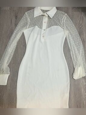 White mesh long sleeve dress